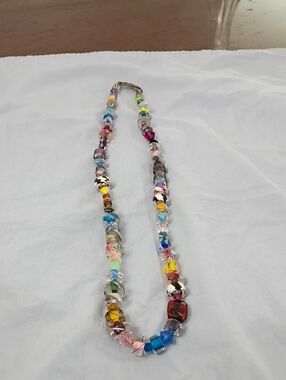 Vintage Multicolor Assorted Beaded Necklace Silver Tone Metal S Hook Clasp